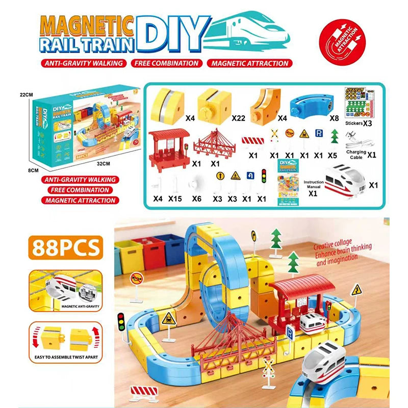 Circuit de Train Magnétique 3D STEM – Jeu de Construction grand format 84/74 pièces