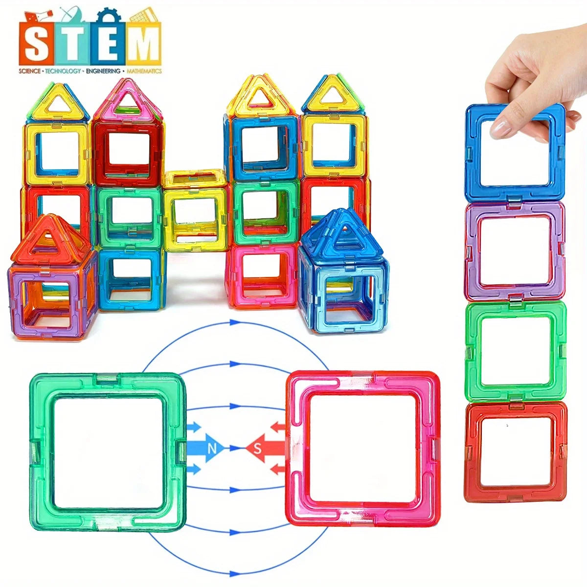 Blocs magnétiques 3D Montessori – Jeu STEM géométrie créatif enfants 3-6 ans