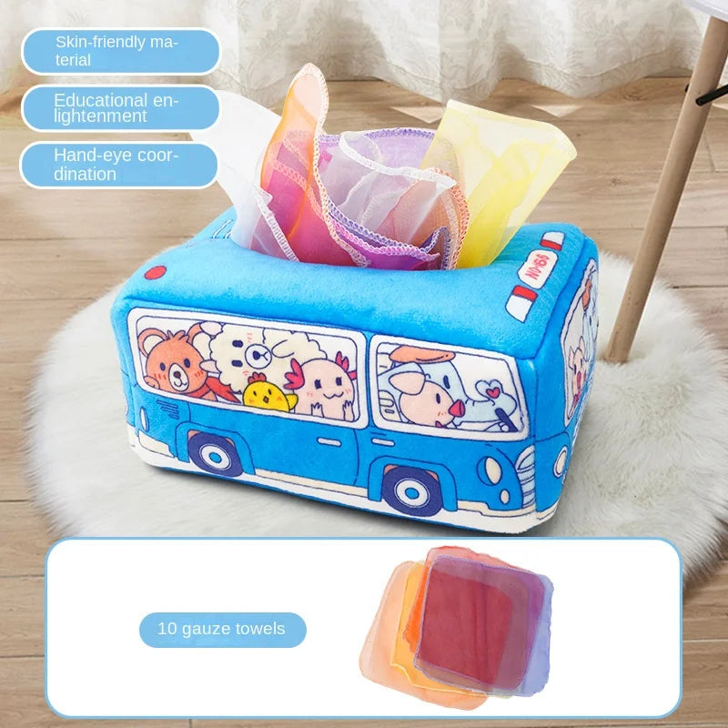 Boîte à mouchoirs Montessori en tissu– éveil sensoriel pour bébé 6-18 mois