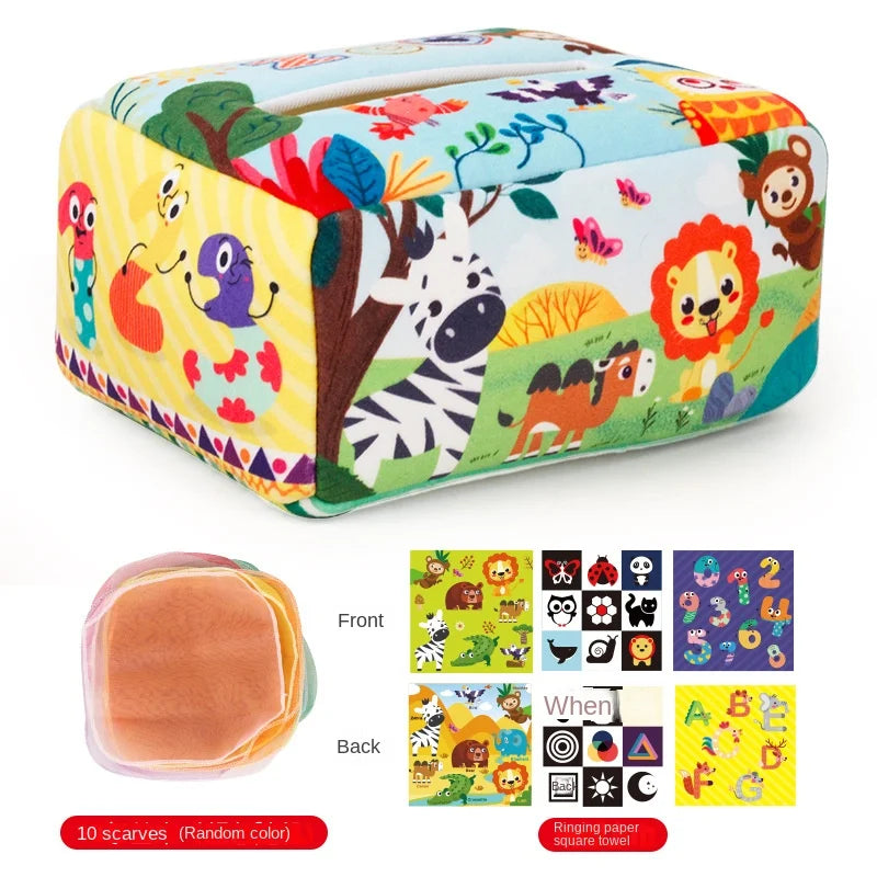 Boîte à mouchoirs Montessori en tissu– éveil sensoriel pour bébé 6-18 mois