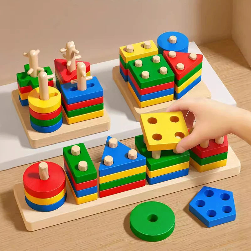 Blocs Montessori en Bois – Tri Formes & Couleurs 2 Ans+