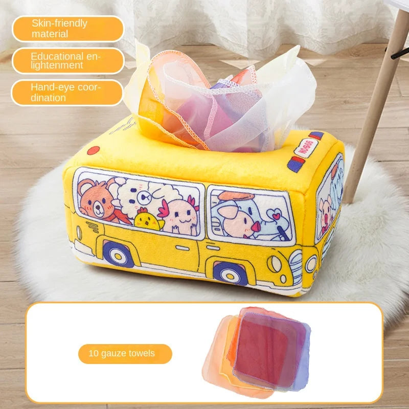 Boîte à mouchoirs Montessori en tissu– éveil sensoriel pour bébé 6-18 mois