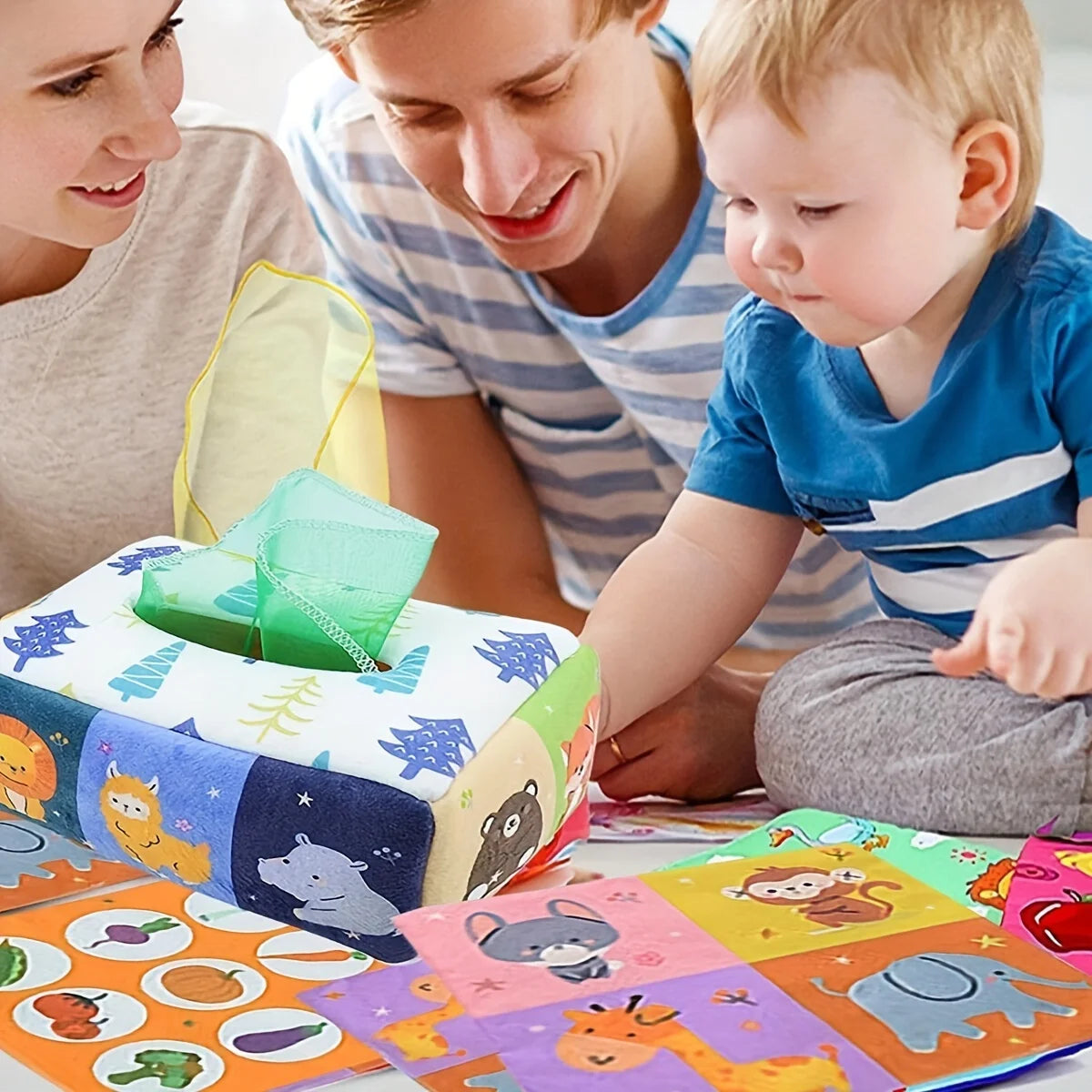 Boîte à mouchoirs Montessori en tissu– éveil sensoriel pour bébé 6-18 mois