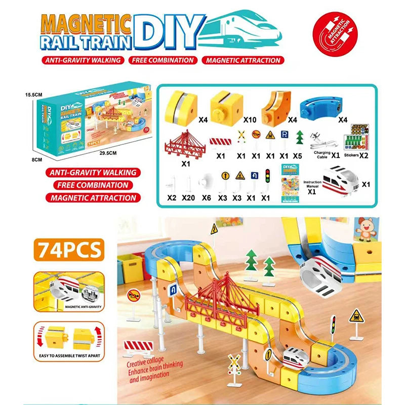 Circuit de Train Magnétique 3D STEM – Jeu de Construction grand format 84/74 pièces