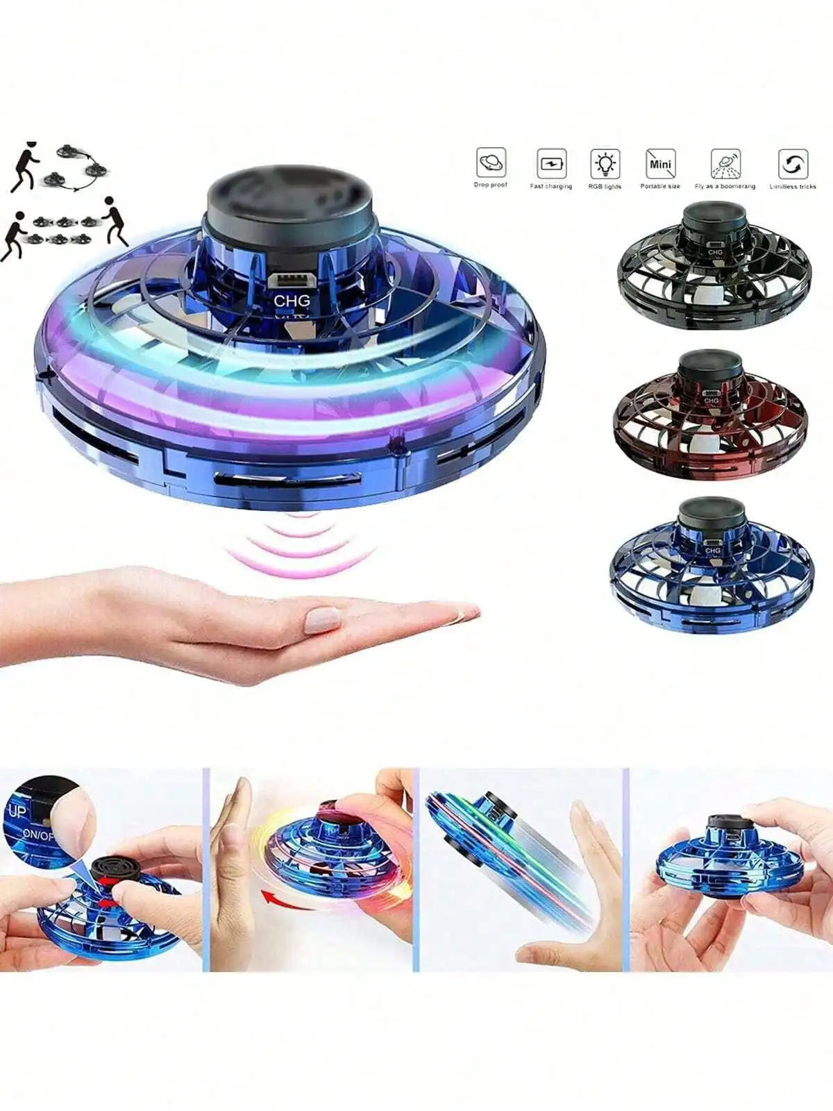 Drone UFO LED avec effet gyroscope