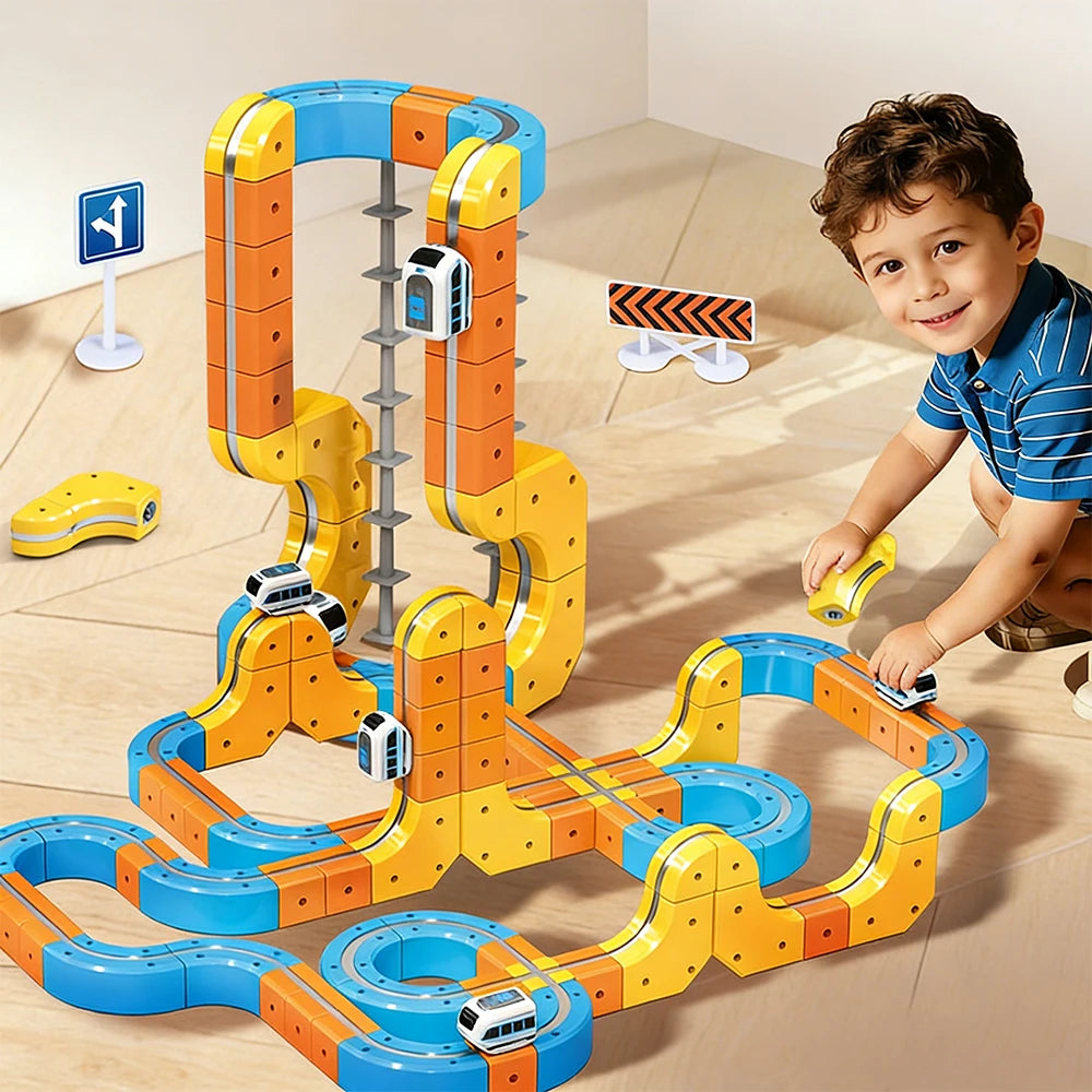 Circuit de Train Magnétique 3D STEM – Jeu de Construction grand format 84/74 pièces